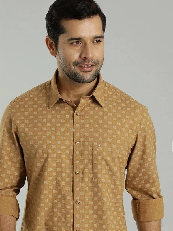 Indian Terrain Men All Over Print Khaki Shirt